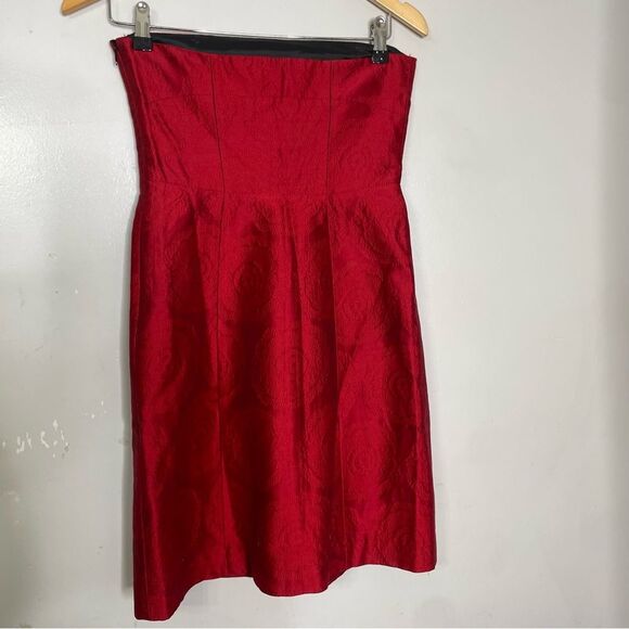 Theory Orsolya Strapless Cocktail Jacquard Dress Red Sz 2‎ - Picture 3 of 10